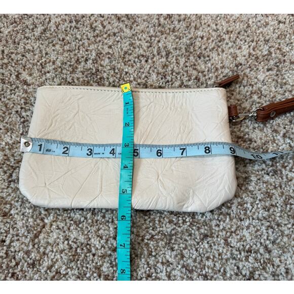 STONEMOUNTAIN HAND bag/purse, small Wristlet; LEATHER, White with teal stripe - Picture 3 of 9